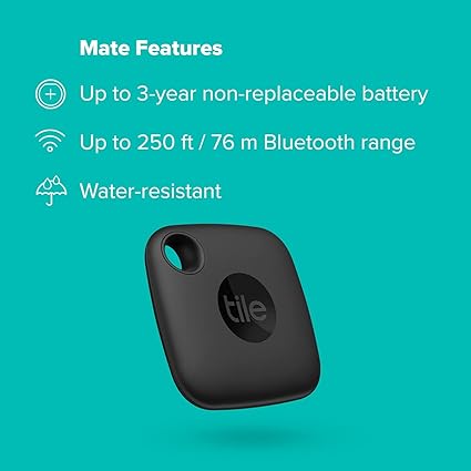  Tile Mate 1-Pack. Black. Bluetooth Tracker, Keys Finder and Item Locator for Keys, Bags and More; Up to 250 ft. Range. Water-Resistant. Phone Finder. iOS and Android Compatible