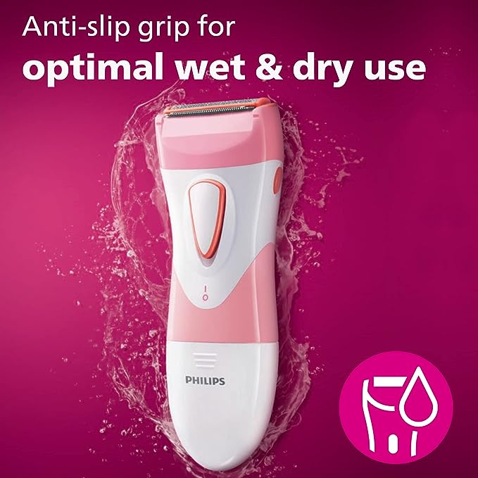  Philips Beauty SatinShave Essential Women's Wet & Dry Electric Shaver for Legs, Cordless, Pink and White, HP6306/50