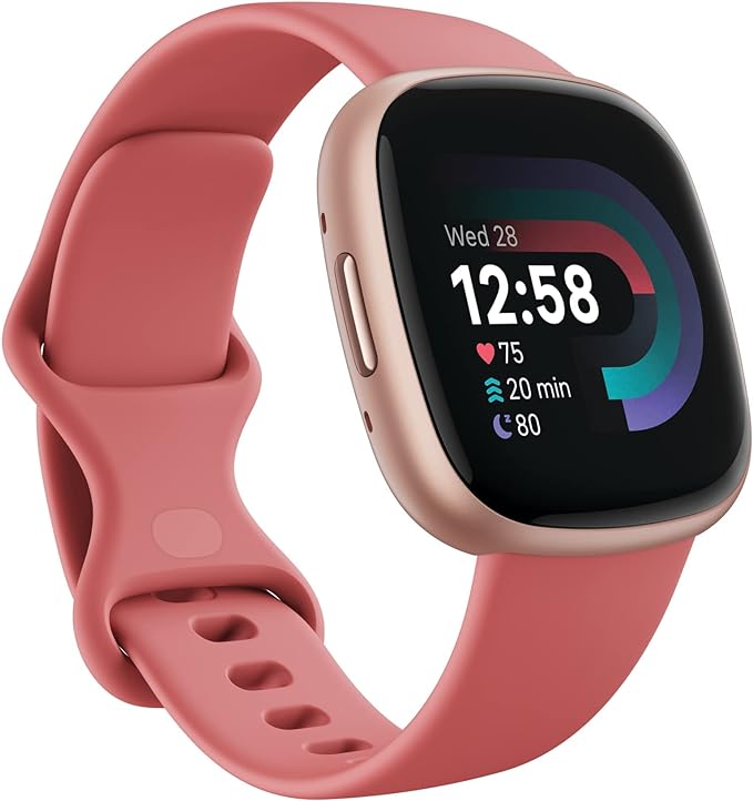  Fitbit Versa 4 Fitness Smartwatch with Daily Readiness, GPS, 24/7 Heart Rate, 40+ Exercise Modes, Sleep Tracking and more, Pink Sand/Copper Rose, One Size (S & L Bands Included)