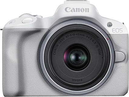  Canon EOS R50 Mirrorless Vlogging Camera (White) w/RF-S18-45mm F4.5-6.3 IS STM Lens, 24.2 MP, 4K Video, Subject Detection & Tracking, Compact, Smartphone Connection, Content Creator