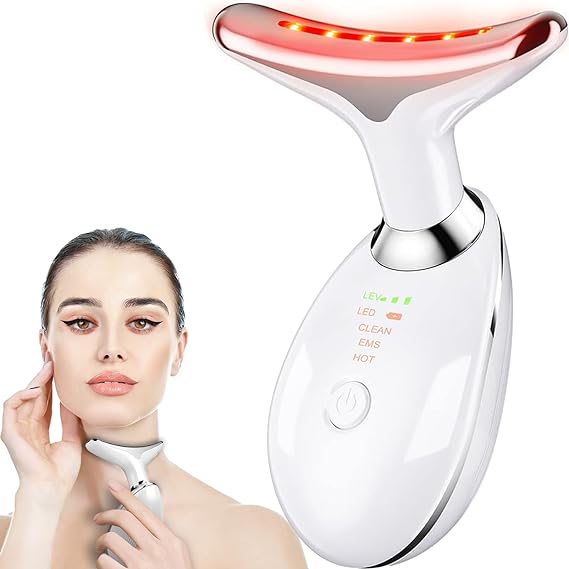  Vibration Face and Neck Beauty Device - 7-Color Light Mode Triple-Action Skincare Tool for Daily Beauty, Tightening, Smoothing, and Rejuvenation (White)