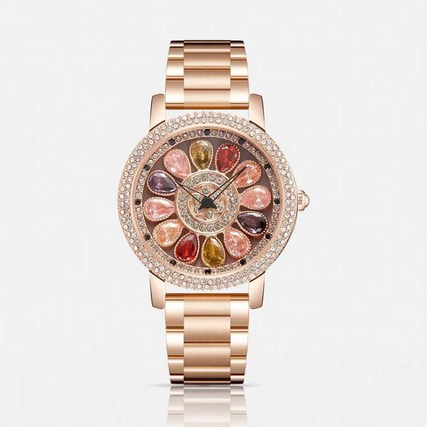  ORSGA FLORA Multicolor 360 Degree Rotating Dial Diamond Studded Rose Gold Watch