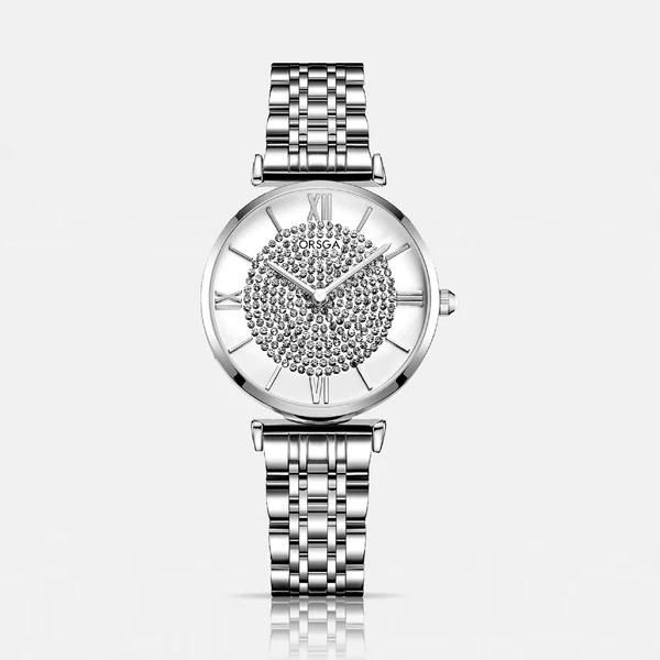  ORSGA GRACIE White Studded Dial Silver Watch