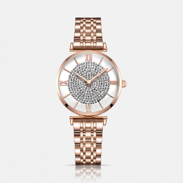  ORSGA GRACIE White Studded Dial Rose Gold Watch