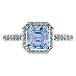  Pure Brilliance Zirconia Asscher Cut Simulated Aquamarine Halo Engagement Ring