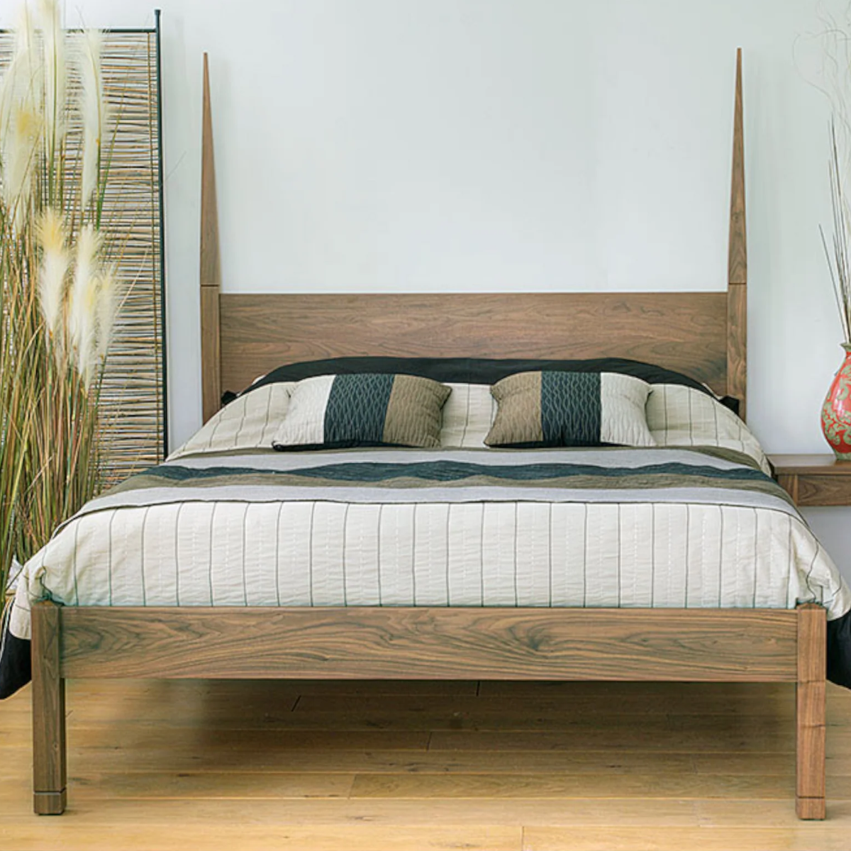  Adam Walnut Wood Bed - Luxury Craftsmanship for Your Bedroom | Nismaaya Decor