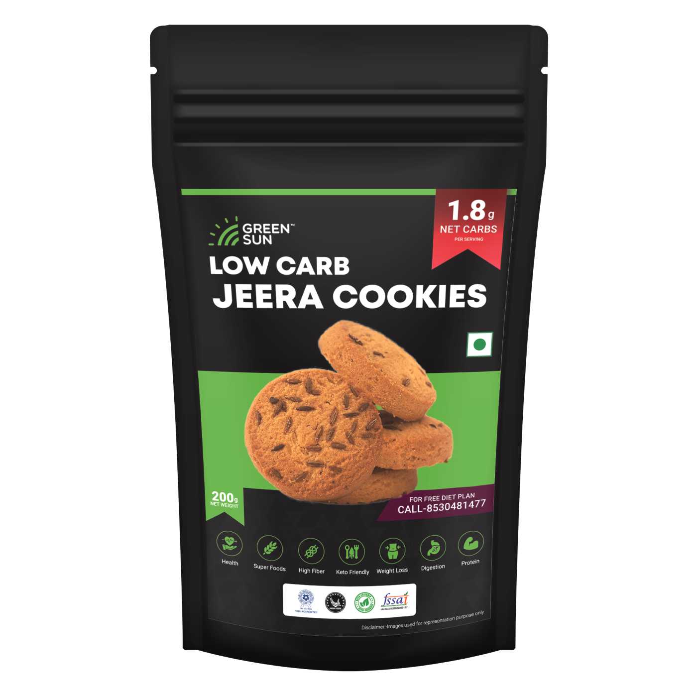  Green Sun Low Carb Jeera Cookies | 200Gm | 0.6 g Net Carb