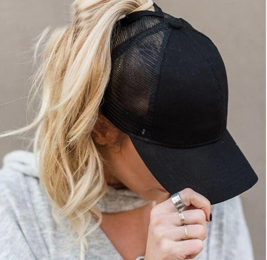  Summer Breeze Ponytail Summer Cap - Black