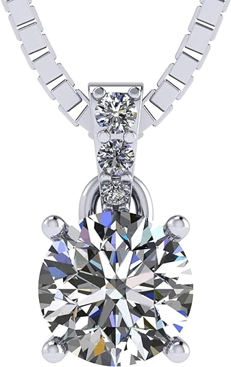  Central Diamond Center Sparkle with Elegance! 1.00ct Round Solitaire Diamond Necklace in Sterling Silver