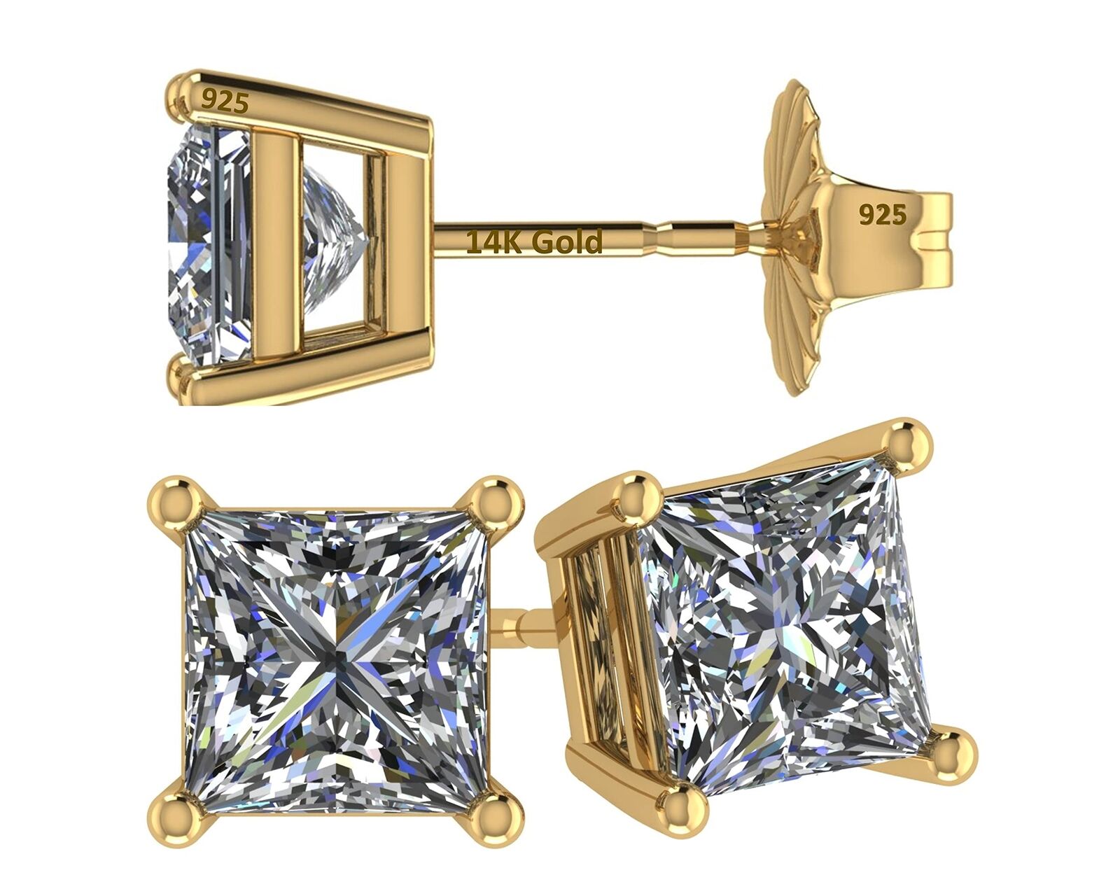  Elegant Central Diamond Center Zirconia Earrings 5.0mm 1.50cttw Yellow Gold Plated - Perfect for Every Occasion!