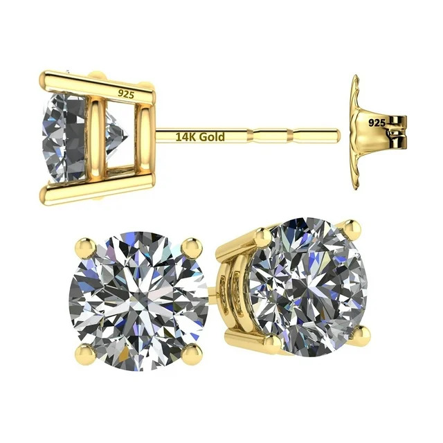  Illuminate Your Style with Round CZ Stud Earrings - Hypoallergenic & Yellow Gold Plated!