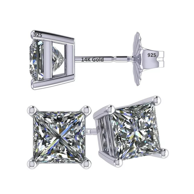  Introducing Central Diamond Center's exquisite 14K Gold Princess Cut CZ Stud Earrings.