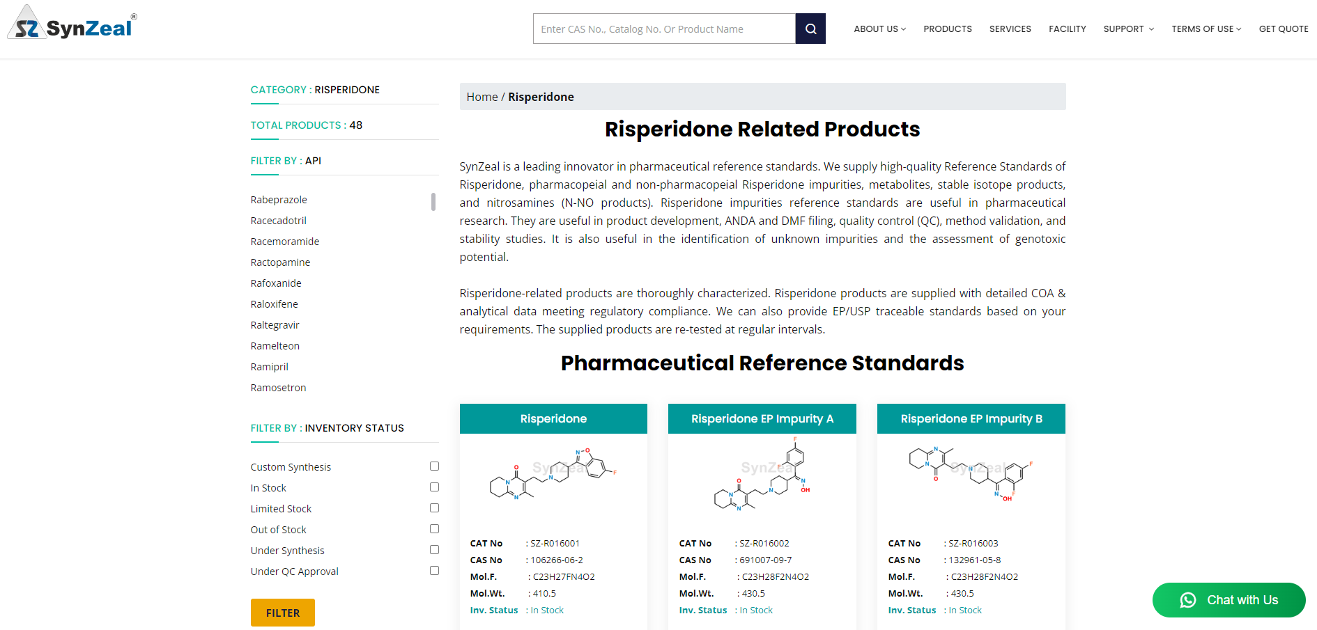  Leading Supplier of Risperidone Pharmacopeial and Non-Pharmacopeial Impurity Standards: SynZeal Research