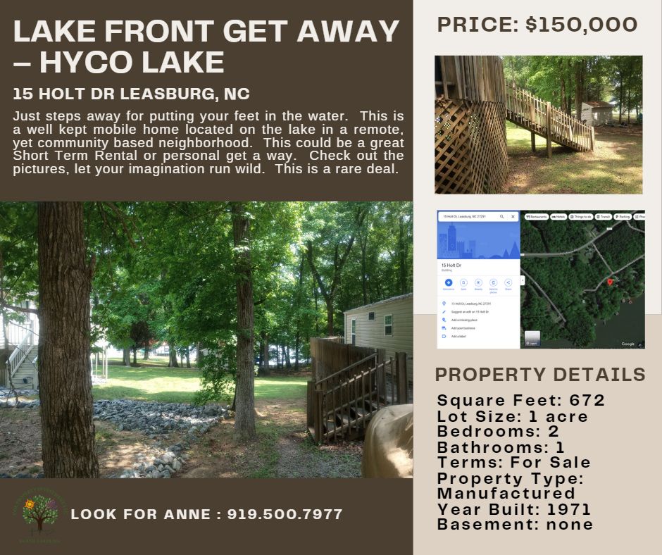  Lake Front Get Away – Hyco Lake HOUSE FOR SALE