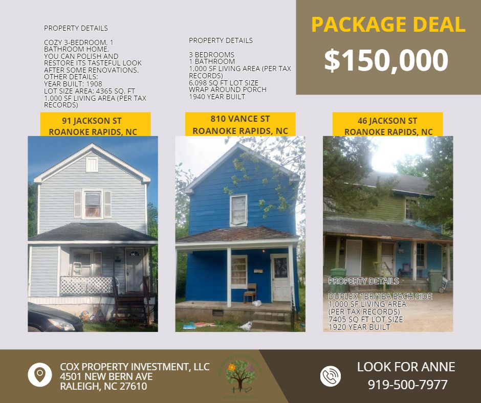  Roanoke Rapids - Landlord Special Package - 3 Houses $150,000