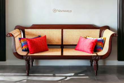  Buy Nismaaya Decor's 3 Seater Teak Wood & Rattan Sofa Now