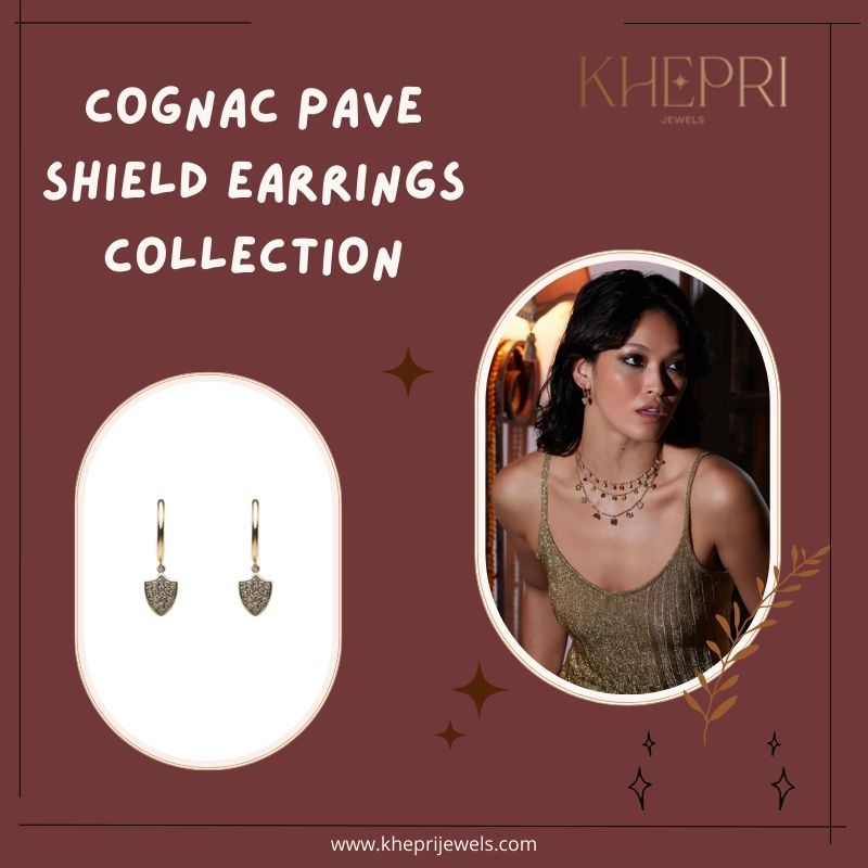  Cognac Pave Shield Earrings Collection