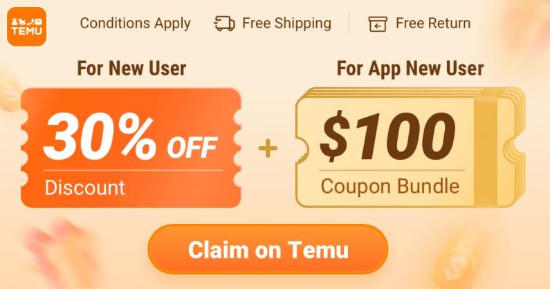  temu.com Get 30% off or a $100 coupon bundle