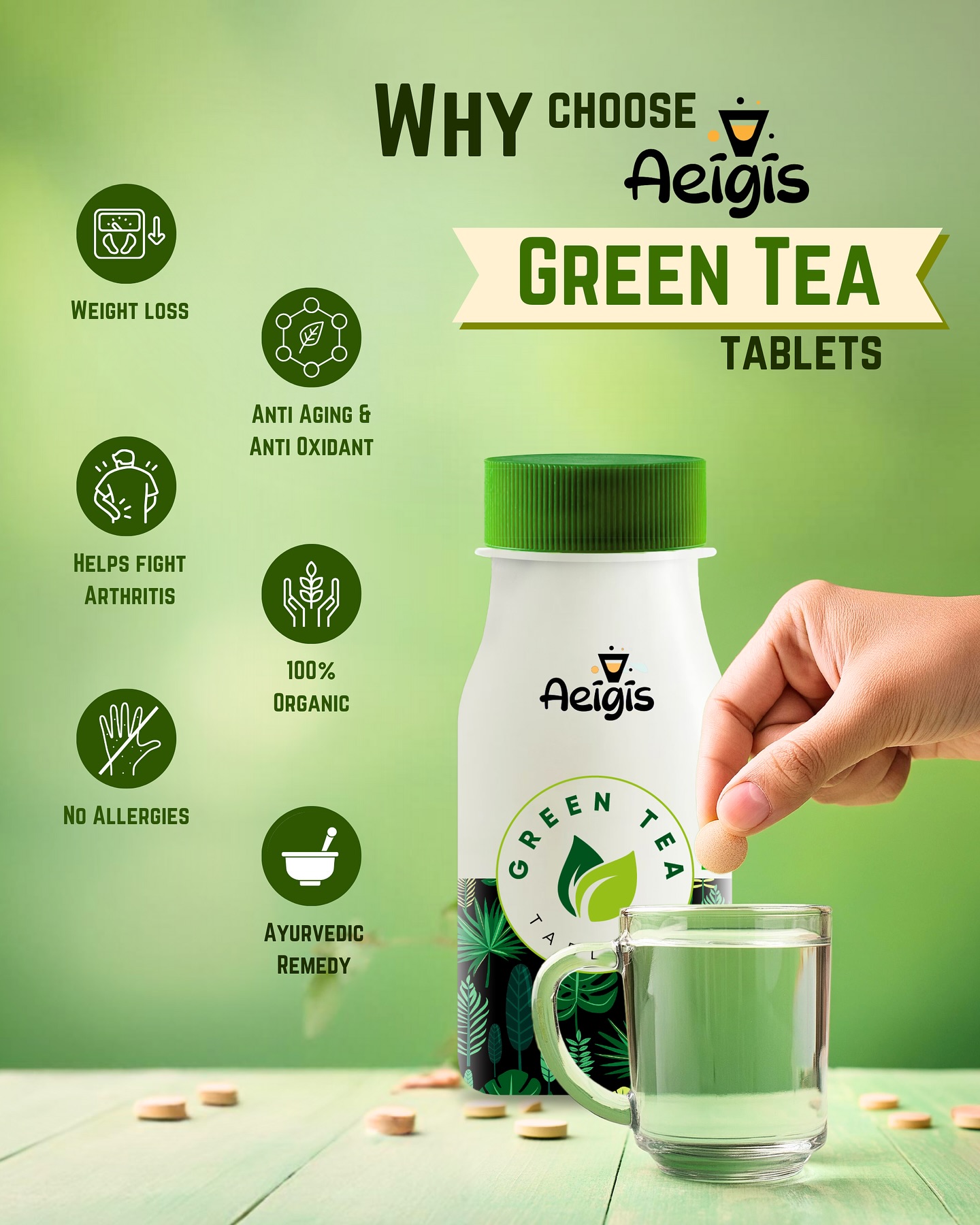  Boost Your Health with Aeigis Green Tea Tablets - Pack of 60 Tablets