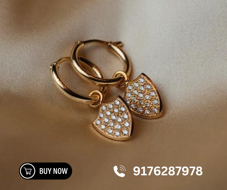  Glamorous White Diamond Pave Shield Earrings