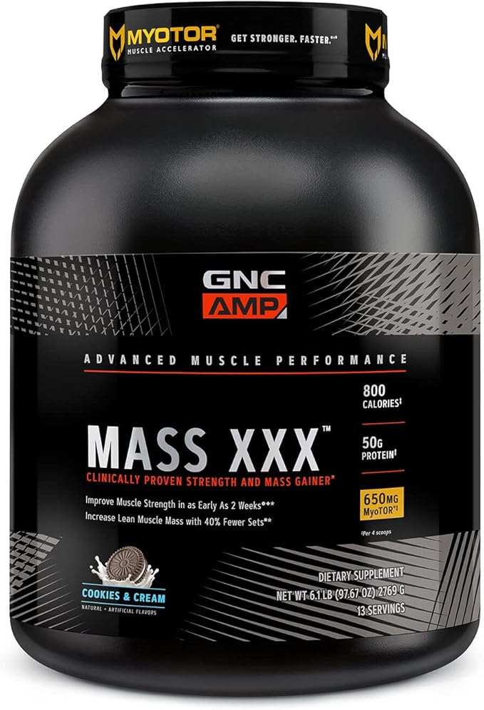  GNC AMP Mass XXX with MyoTOR Protein Powder | Targeted Muscle Building and Workout Support Formula with BCAA and Creatine | Cookies and Cream | 13 Servings