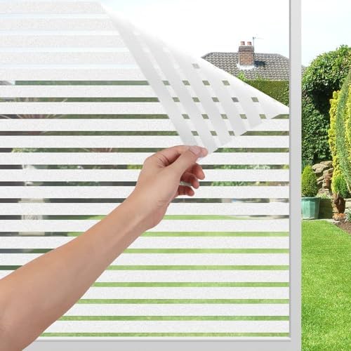  Elegant White Stripes Frosted Window Film for Privacy and Style