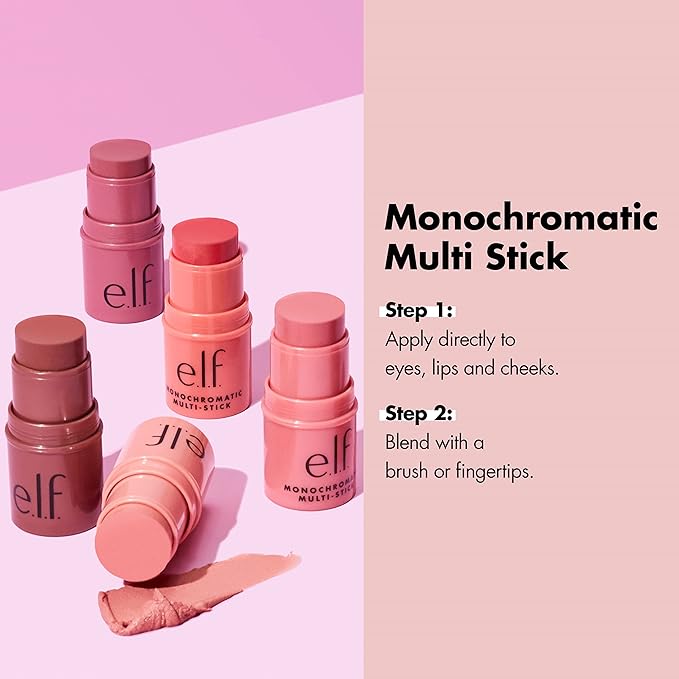  e.l.f., Monochromatic Multi Stick, Creamy, Lightweight, Versatile, Luxurious, Adds Shimmer, Easy To Use On The Go, Blends Effortlessly, Sparkling Rose, 0.17 O