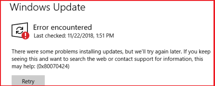  Windows Update Error Code 0x80070424