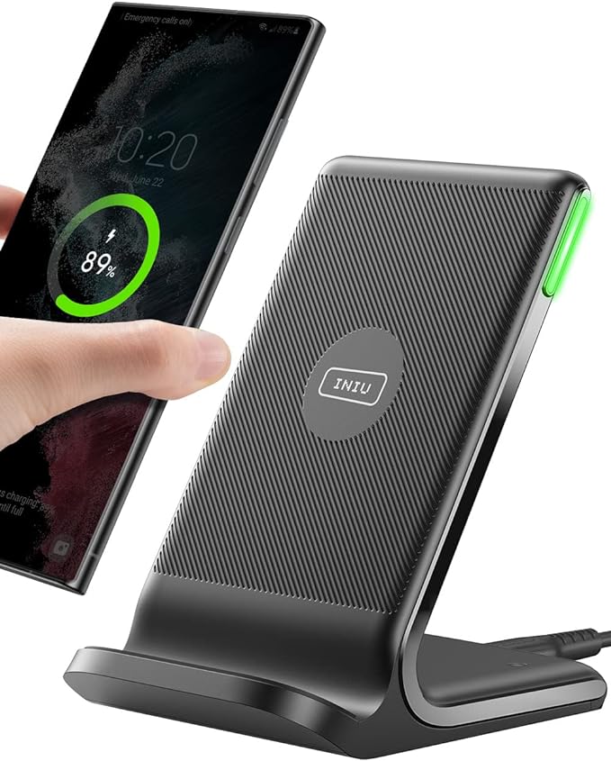  INIU Wireless Charger, 15W Fast Qi-Certified Wireless Charging Station with Sleep-Friendly