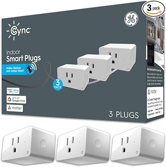  GE CYNC Indoor Smart Plug, Matter Compatible, Bluetooth and Wi-Fi Outlet Socket,