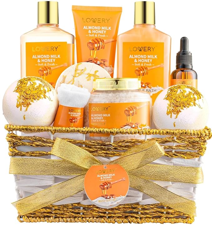  Birthday Gifts for Women Gift Basket for Her - 10 Pc Almond Milk & Honey Beauty & Personal Care Set