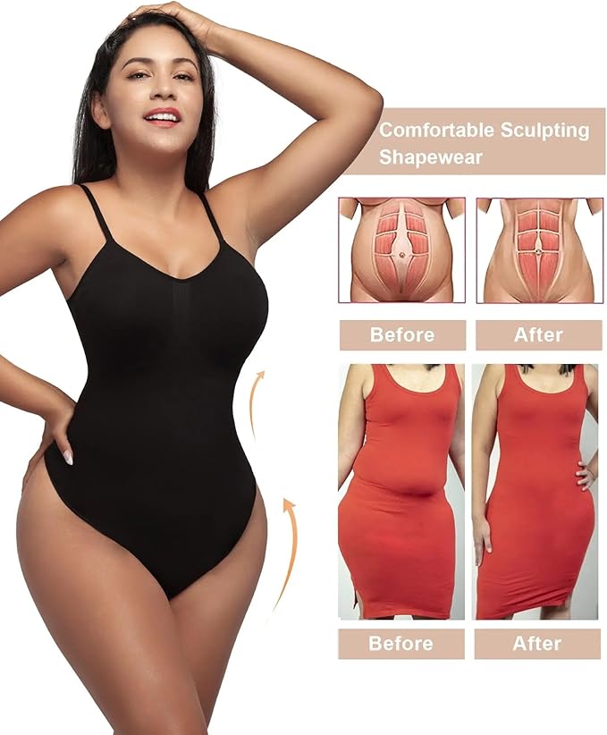  SHAPERX Women's Shapewear Bodysuit Tummy Control Body Shaper Seamless Sculpting Snatched Waist Body Suit