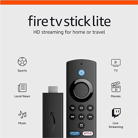  Amazon Fire TV Stick Lite (newest model) free and live TV, Alexa Voice Remote Lite, smart home controls, HD streaming