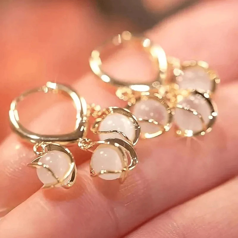  Gold Hoop Earrings with Blooming Petal Charms