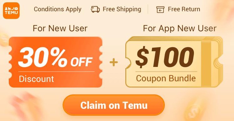  30% off at Temu or $100 coupon to Temu