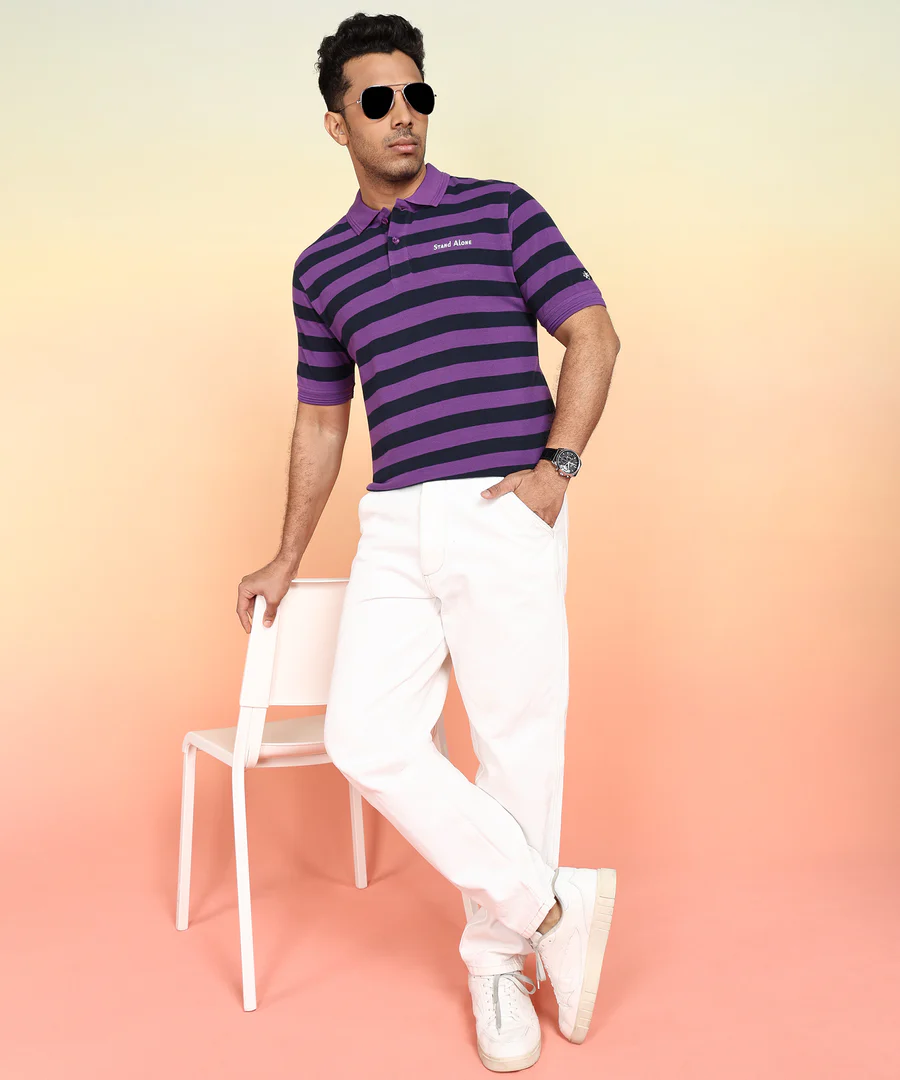  Stylish Collar Striped Polo T-Shirt | Modern & Versatile