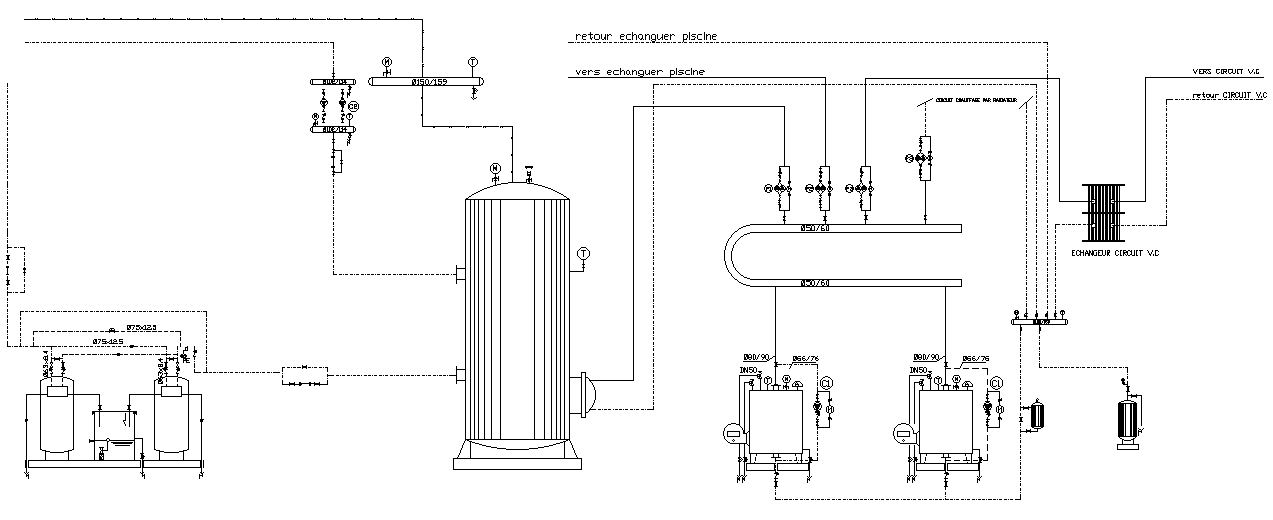  Pool Heat Exchanger Heating System Piping Diagram AutoCAD DWG File