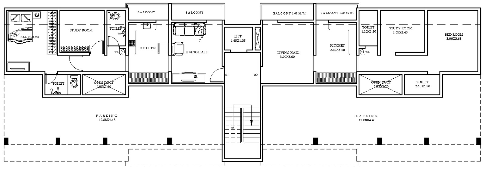  13.3ft to 5.30ft Residential House Floor Plan Design AutoCAD DWG File