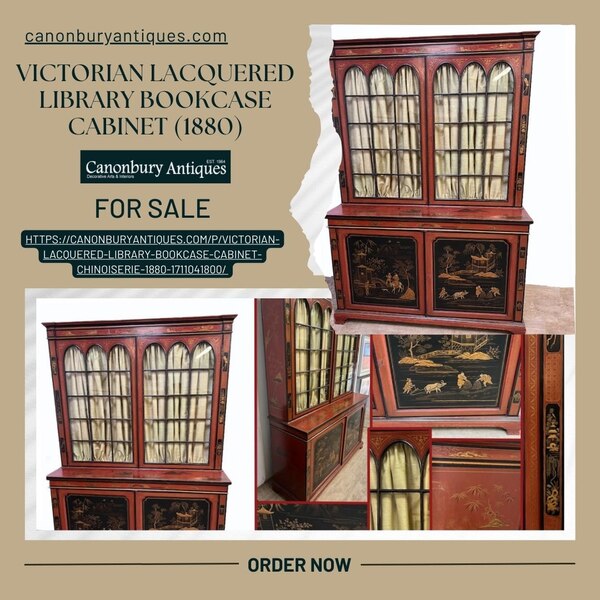  Victorian Lacquered Library Bookcase Cabinet (1880)