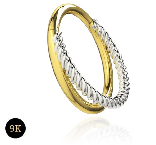  Stylish 9K Yellow & White Gold Double Stack Hinged Segment Clicker Ring – Perfect for Any Piercing