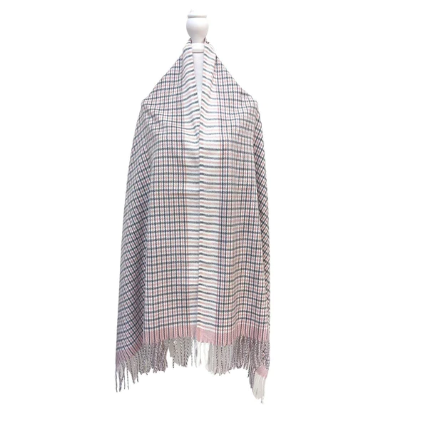  Checks Pure Wool Scarf [Pink & Gray]