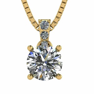  Elegant Woman's 4 Prong Round Solitaire CZ Necklace Pendant - Silver - 4.00ct Yellow