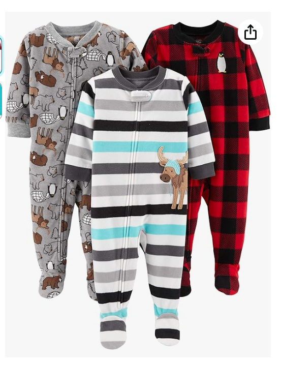  Simple Joys by Carter's Toddlers and Baby Boys' Loose-Fit Flame Resistant Fleece Footed Pajamas, Pack of 3