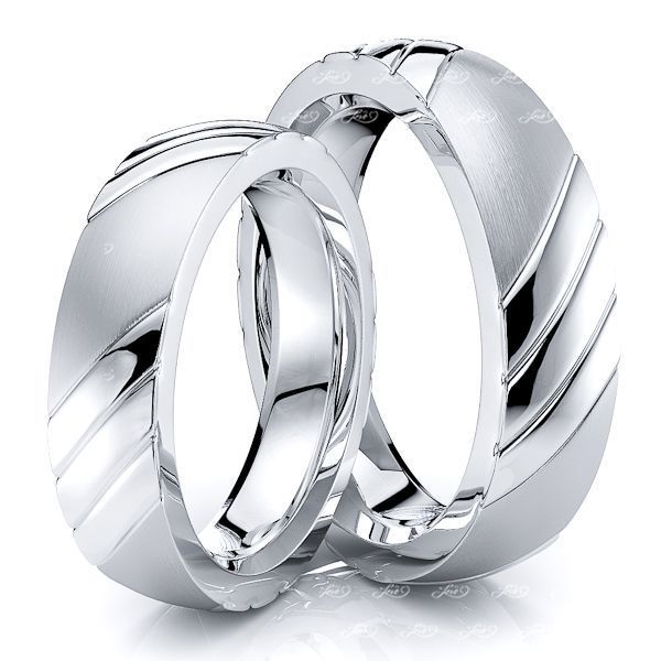  Buy Triple Diagonal Cut Matching His and Hers Wedding Band Set