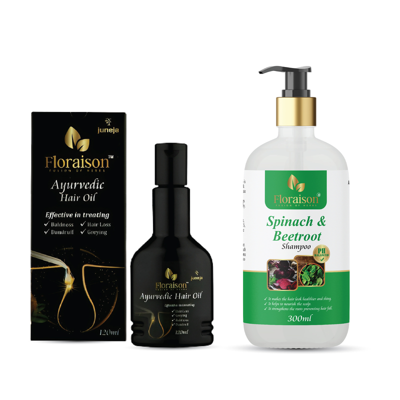  Floraison Ayurvedic Hair Care Combo: Nourishing Hair Oil (120 ML) and Herbal Spinach & Beetroot Shampoo (300ML)