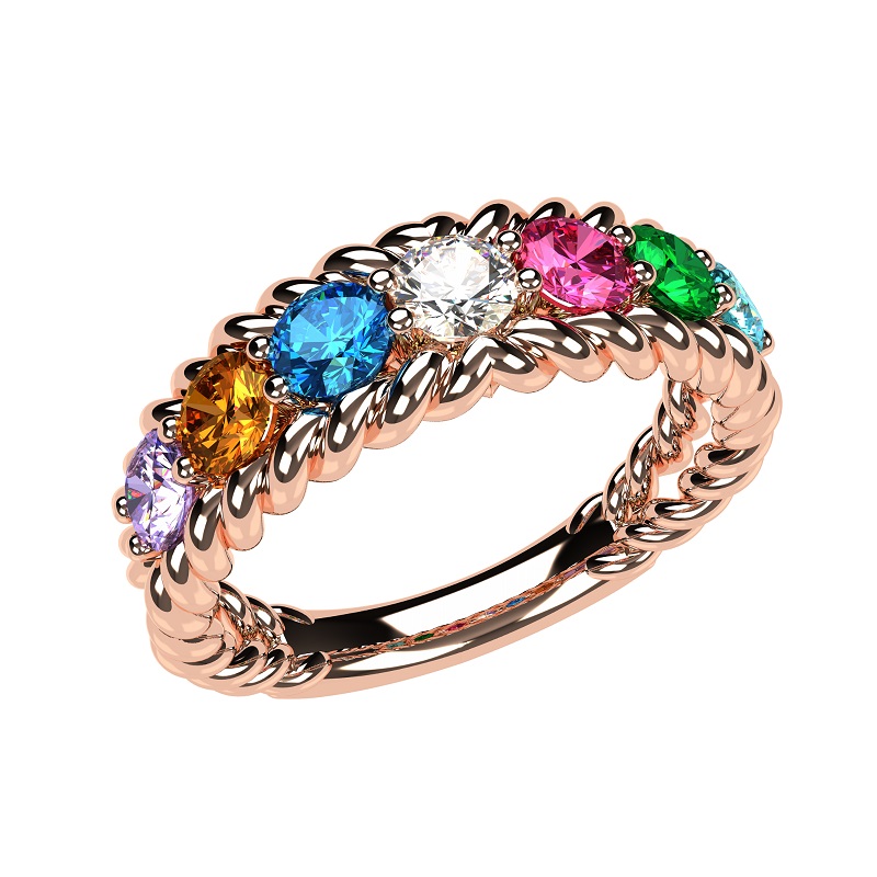  Rope Mother Ring featuring 1-10 Assorted Simulated Birthstones