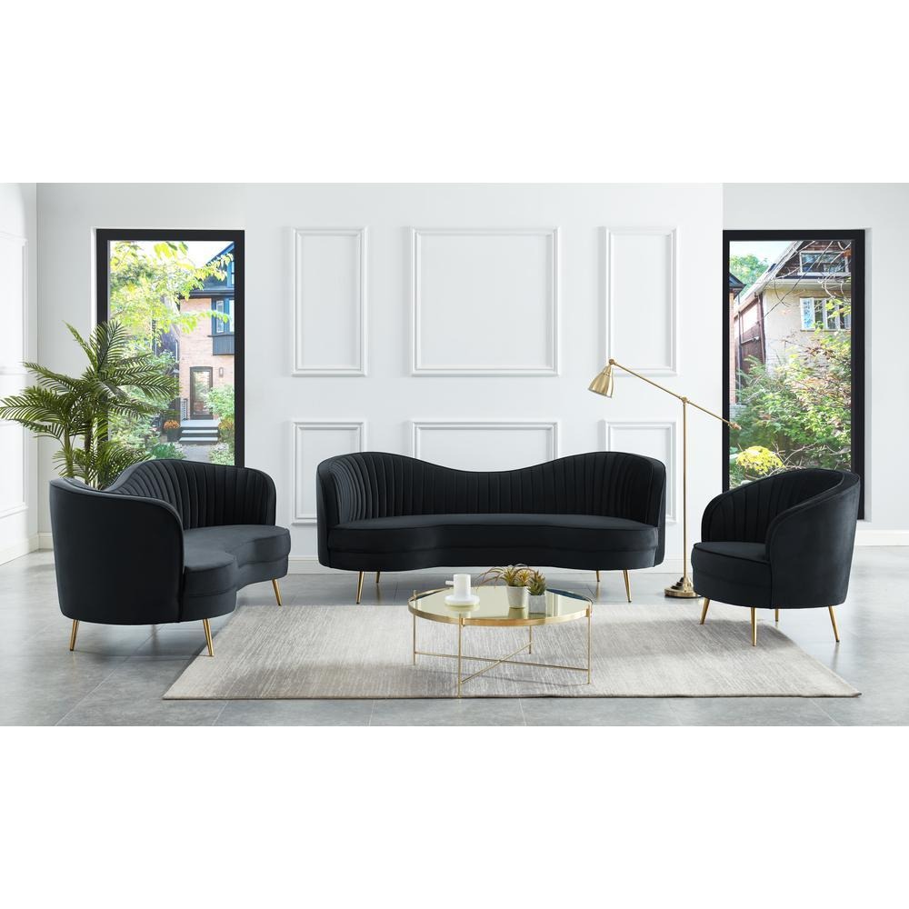  Black Velvet 3-piece Living Room Sectionals Set | Azilure