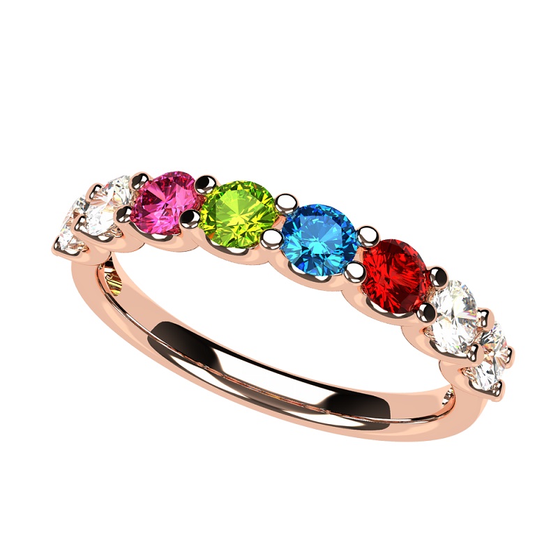  Family Mother Ring 1- 9 Multi-Stone Adult Female Birthday Birthstone, 10K Rose Gold, Size 11 Stone 8