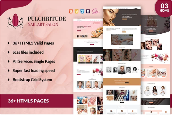  Pulchritude Nail Art Salon and Booking HTML Template