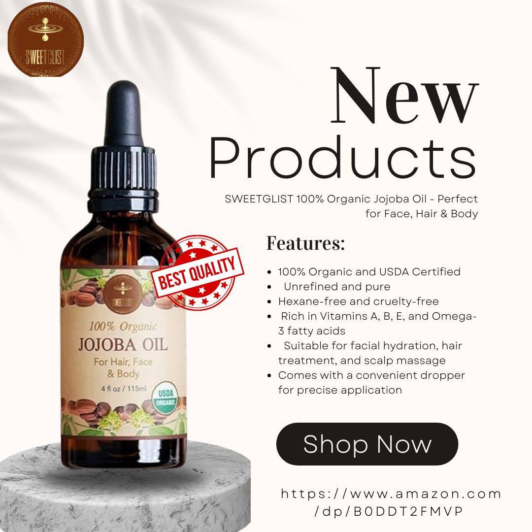  SWEETGLIST 100% Organic Jojoba Oil - Perfect for Face, Hair & Body